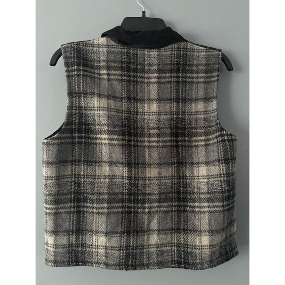 VTG Dressbarn Wool Leather Vest Women S Embroidered Front Plaid Back Cottagecore - Picture 6 of 7